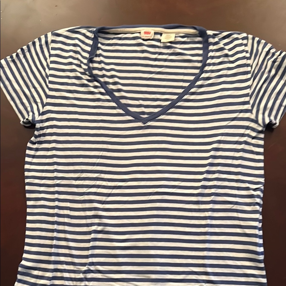 Levi's Blue and White Fitted Short Sleeve T-Shirt